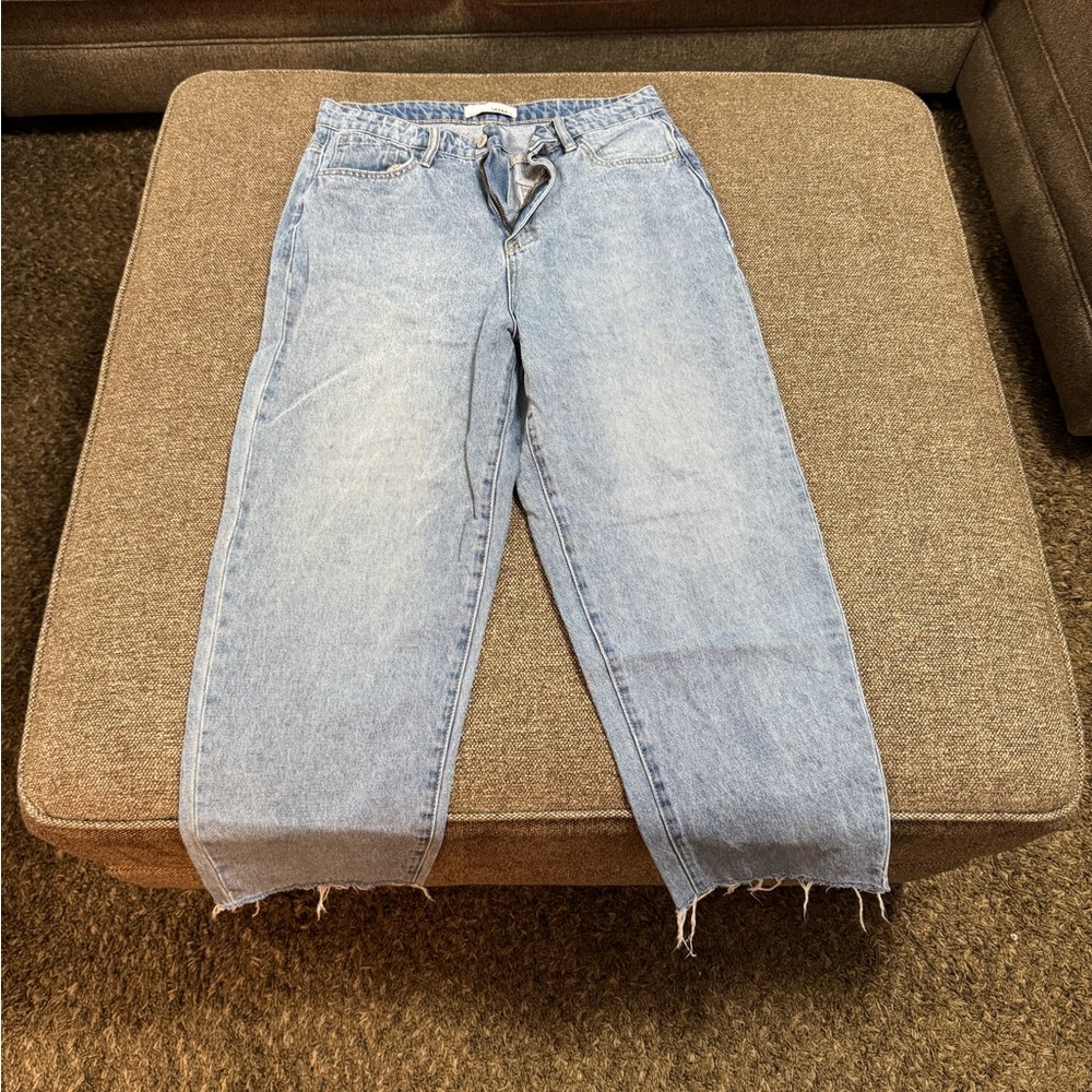 Blue Straight Leg Jeans with Vintage Faded Look